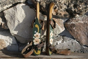 Antique Youth Ice Skates Artisan Hand Painted Flowers from Holland