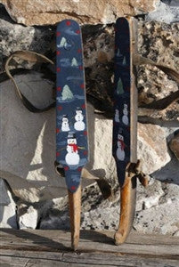 Antique Wooden Ice Skates Artisan Hand Painted Snowman Family from Holland