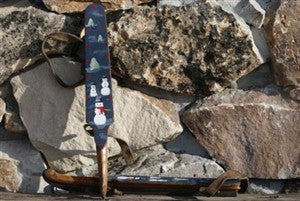 Antique Wooden Ice Skates Artisan Hand Painted Snowman Family from Holland