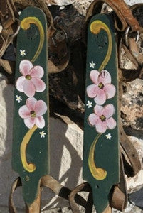 Antique Wooden Ice Skates Artisan Hand Painted Pink Flowers Original Leather from Holland