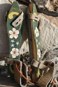 Antique Youth Ice Skates Artisan Hand Painted Flowers from Holland