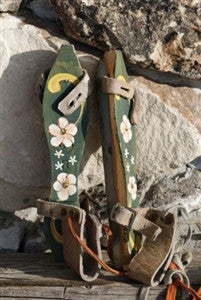 Antique Youth Ice Skates Artisan Hand Painted Flowers from Holland