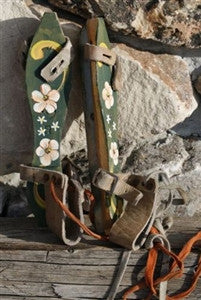 Antique Youth Ice Skates Artisan Hand Painted Flowers from Holland
