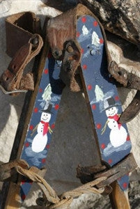 Adorable Child's Wooden Ice Skates Artisan Handpainted Snowmen