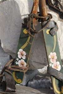 Antique Wooden Ice Skates Hand Painted Flowers from Holland