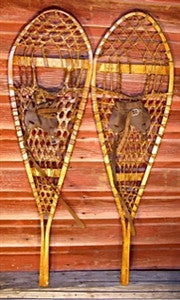 Vintgage Alaskan Style Ash Wood Wrap Around Rawhide Webbing Snowshoes 42 Inch