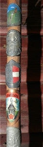 Antique Walking Stick 8 Badges Medallions Stocknagels 35 1/2 Inches Long