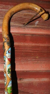 Antique Walking Stick 25 Badges Medallions Stocknagels 34 Inches Long