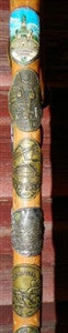 Antique Walking Stick 23 Badges Medallions Stocknagels 32 1/2 Inches Long